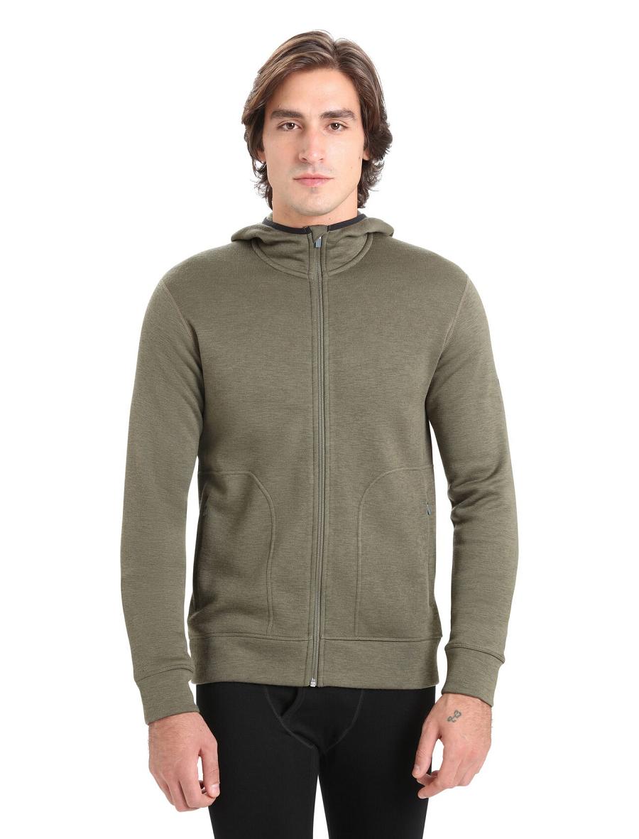 Icebreaker RealFleece® Merino Elemental Long Sleeve Zip Hood Miesten Takki Oliivinvihreä | FI 1240BEXC